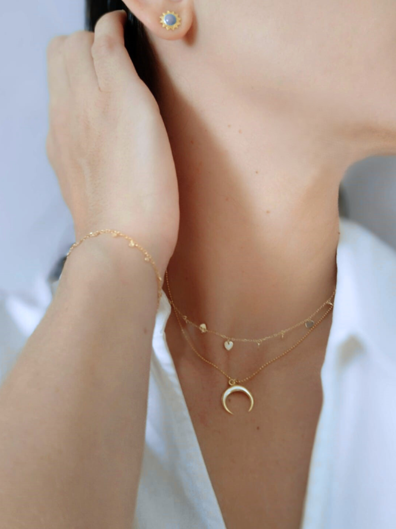 Collar Plata Baño Oro Luna Invertida