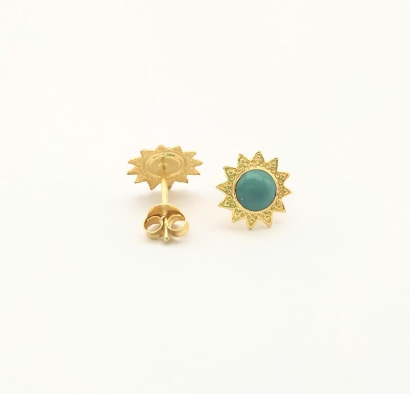 Pendientes Sol Turquesa Dorados Plata De Ley