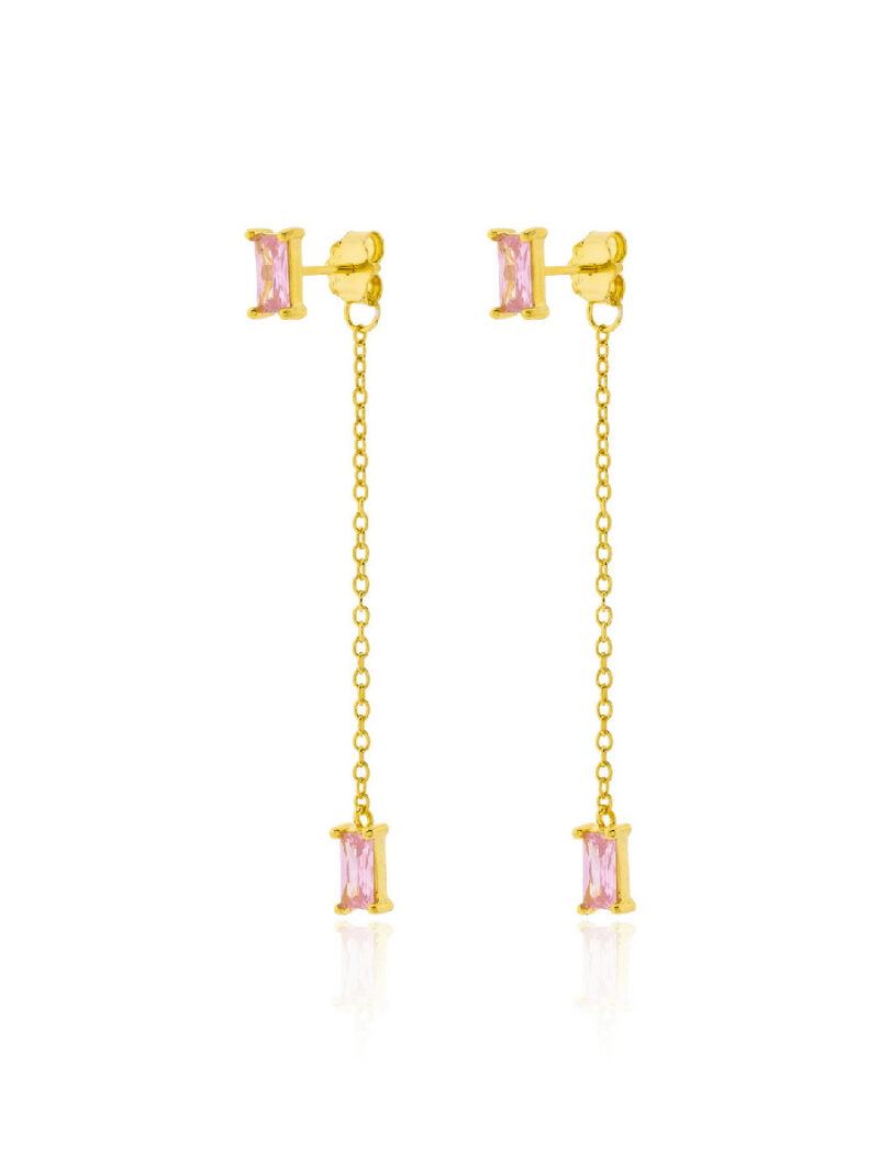 pendientes plata piedras rosa cuarzo baño oro