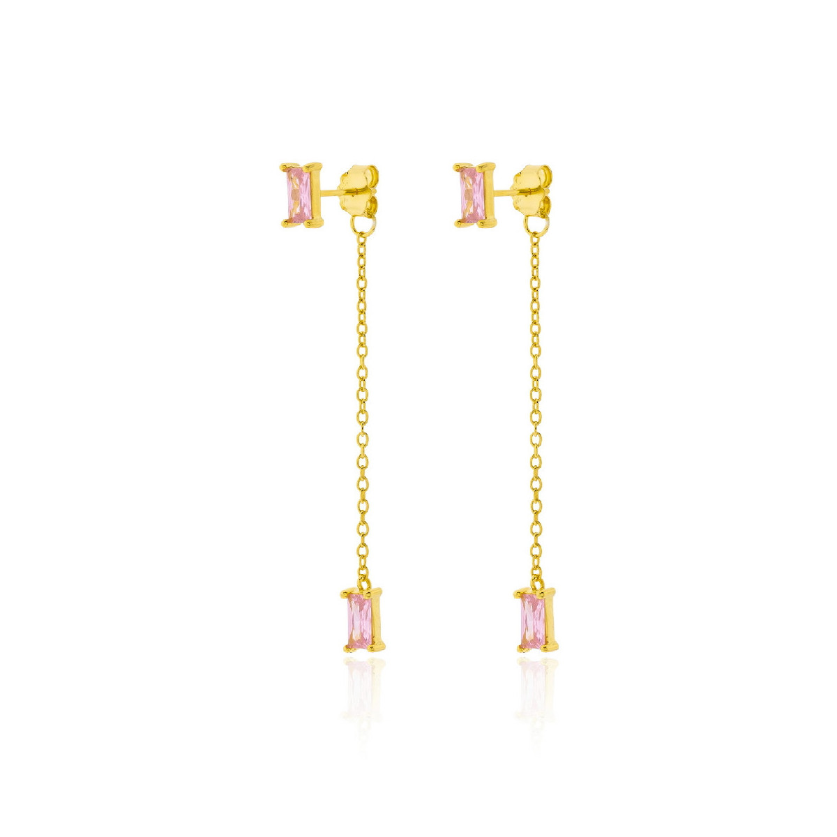 pendientes plata piedras rosa cuarzo baño oro