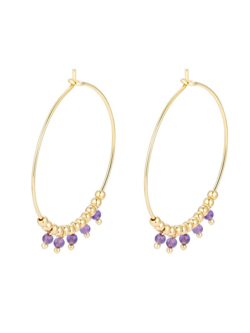 Pendientes Aro Bolitas Color Amatista