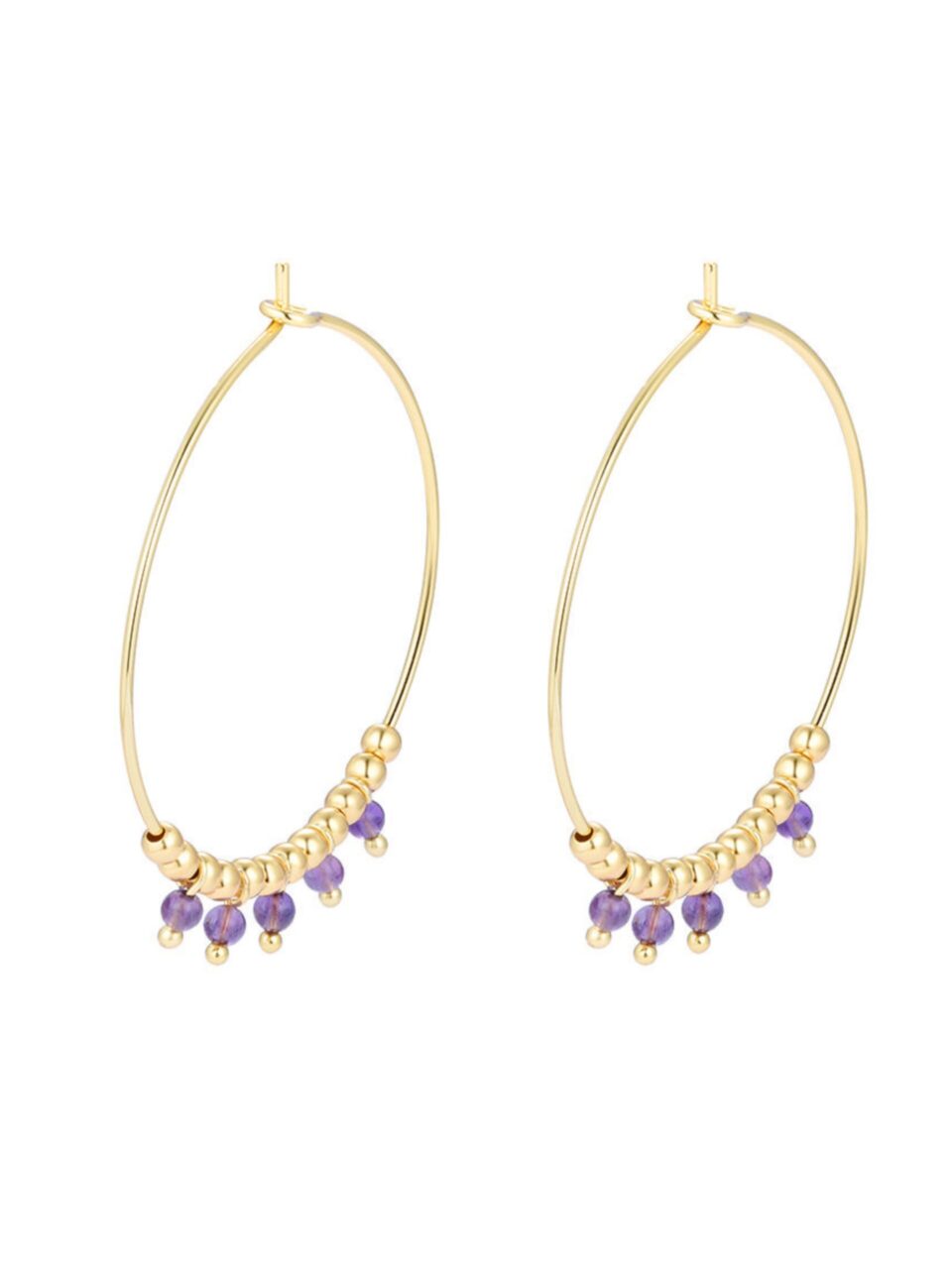 Pendientes Aro Bolitas Color Amatista