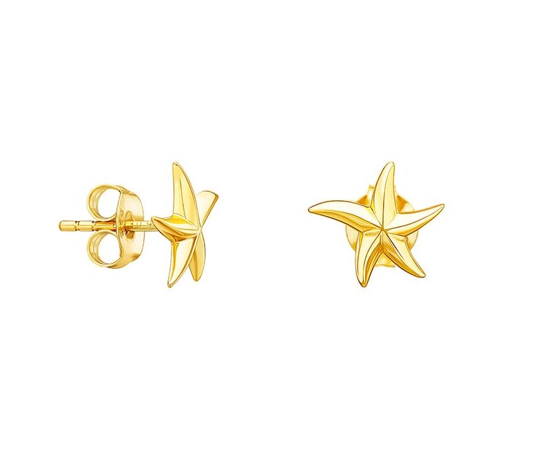 Pendientes Botón Estrella De Mar Plata Baño Oro