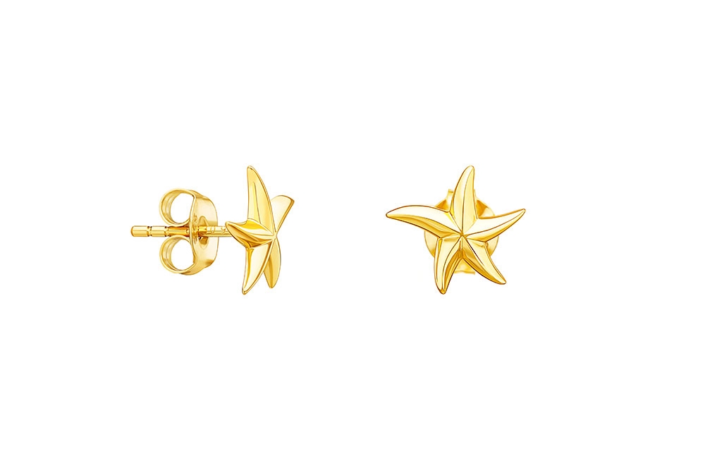 Pendientes Botón Estrella De Mar Plata Baño Oro