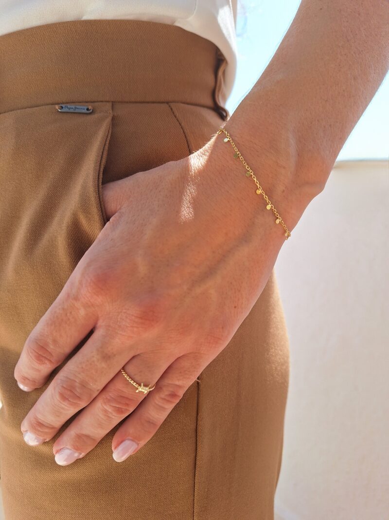 Pulsera Plaquitas Plata Baño Oro