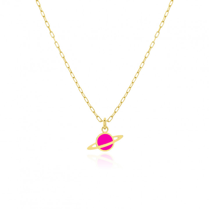 Collar satélite plata baño oro fucsia