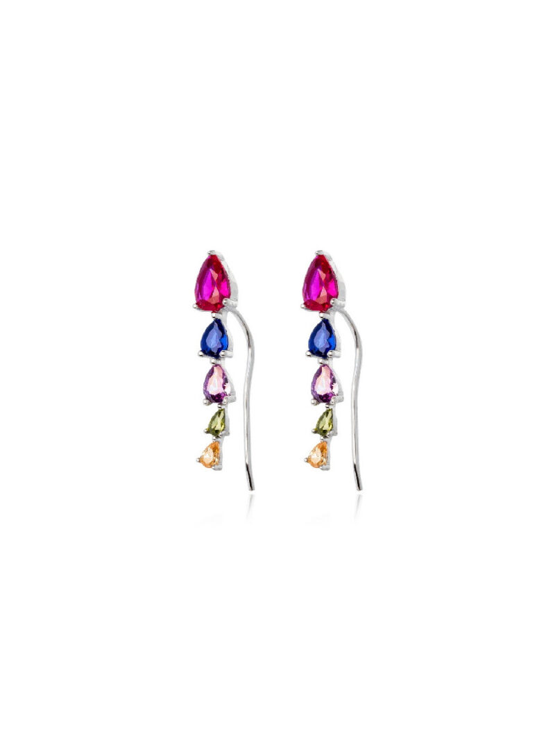 pendientes trepadores plata rodiada y circonitas de colores