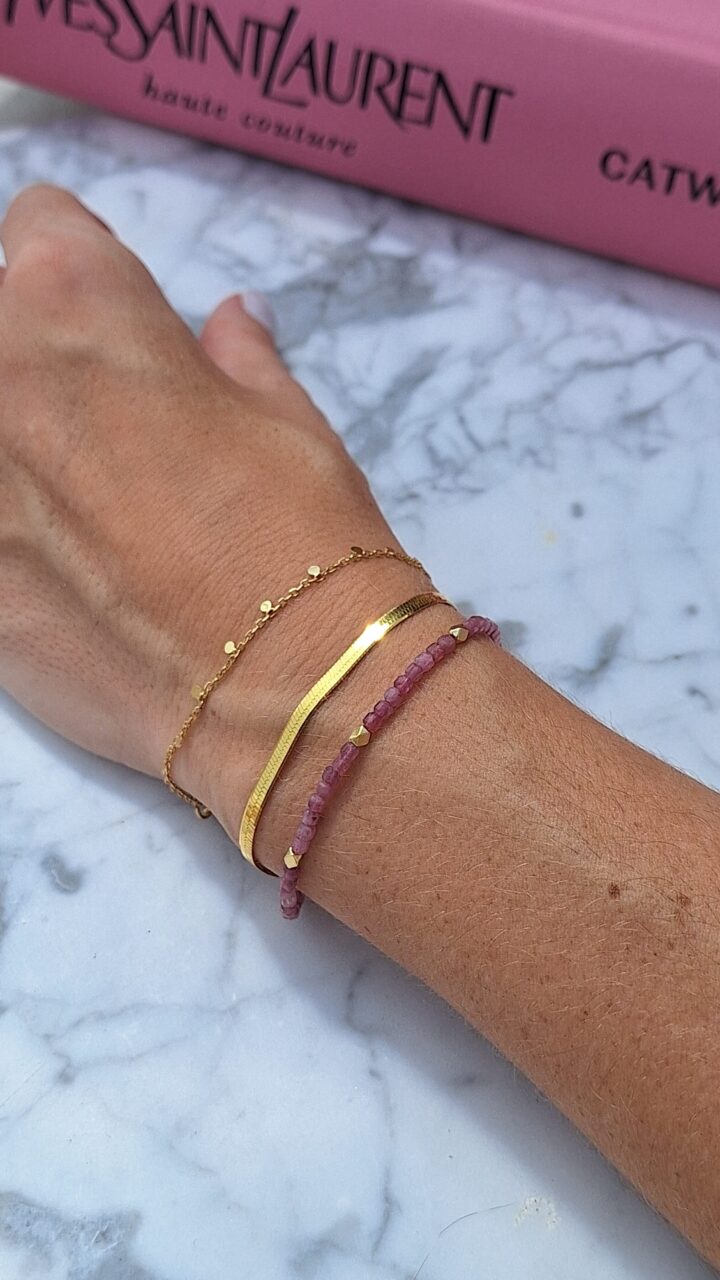 Pulsera Cordón Plano Plata Baño Oro