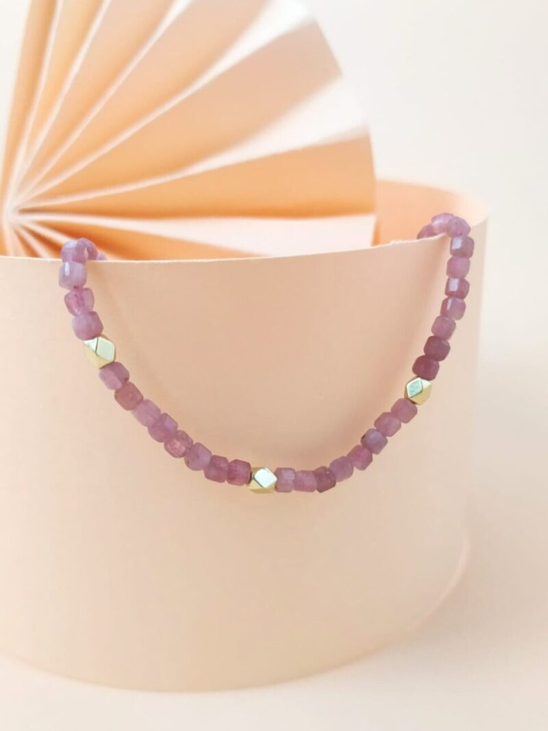 Pulsera Selene Plata Piedra Natural Turmalina Rosa..