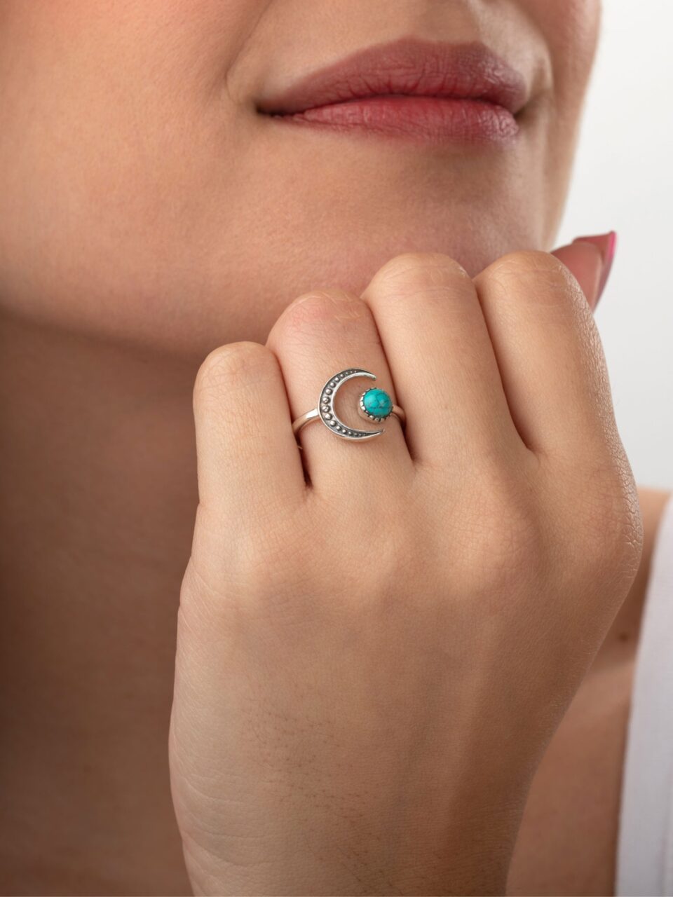 anillo luna y turquesa