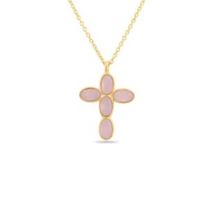 Collar Cruz Cuarzo Rosa