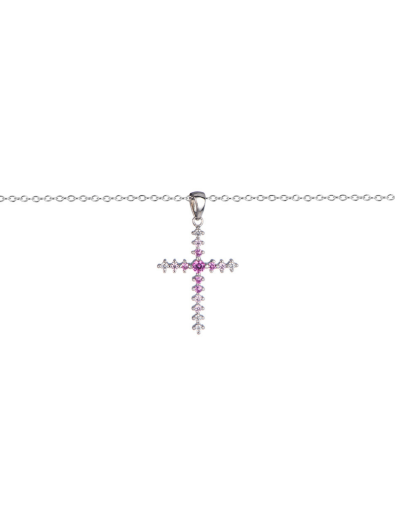 Collar Plata Cruz Rosa Amatista