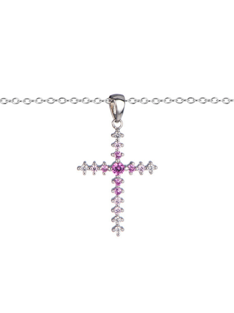 Collar Plata Cruz Rosa Amatista
